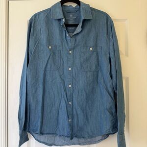 Mack Weldon Chambray Button-Up Shirt in Light Blue